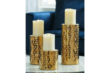 Marisa Gold Finish Candle Holder by Ashley at Eve Furniture