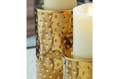Marisa Gold Finish Candle Holder by Ashley at Eve Furniture
