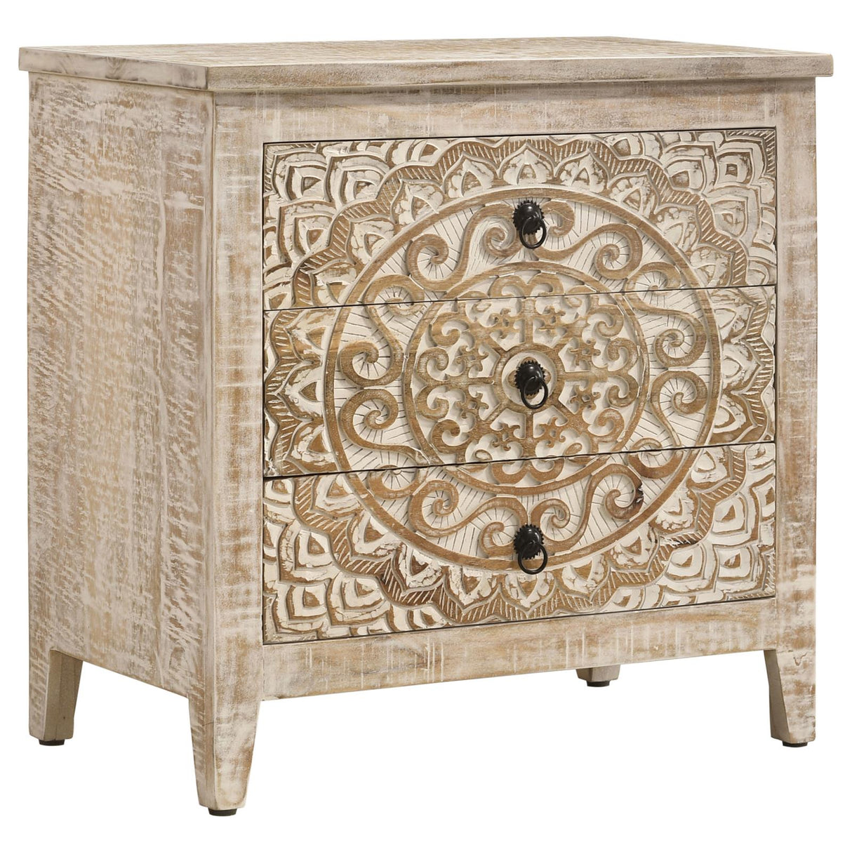 Mariska White Distressed 3-Drawer Wooden Accent Cabinet