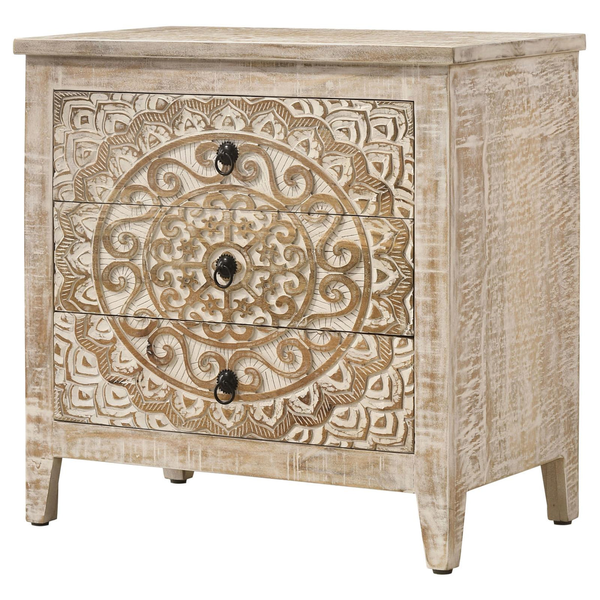 Mariska White Distressed 3-Drawer Wooden Accent Cabinet