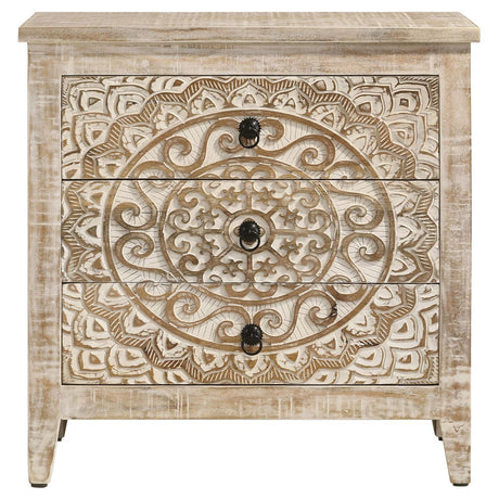 Mariska White Distressed 3-Drawer Wooden Accent Cabinet by Coaster at Eve Furniture