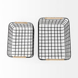 Marius (Set of 2) Matte Black Metal W/ Rope Trim Rectangular Baskets by Mercana at Eve Furniture