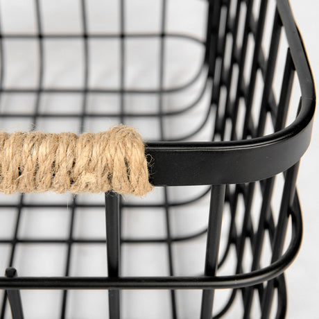 Marius (Set of 2) Matte Black Metal W/ Rope Trim Rectangular Baskets by Mercana at Eve Furniture