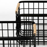 Marius (Set of 2) Matte Black Metal W/ Rope Trim Rectangular Baskets by Mercana at Eve Furniture