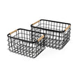 Marius (Set of 2) Matte Black Metal W/ Rope Trim Rectangular Baskets by Mercana at Eve Furniture