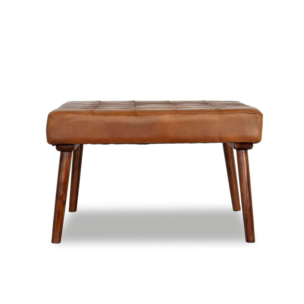 Mark Mid-Century Tufted Square Genuine Leather Upholstered Ottoman In Tan by Ashcroft Furniture at Eve Furniture