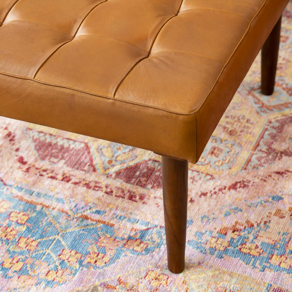 Mark Mid-Century Tufted Square Genuine Leather Upholstered Ottoman In Tan by Ashcroft Furniture at Eve Furniture
