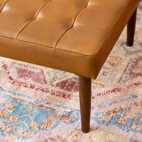 Mark Mid-Century Tufted Square Genuine Leather Upholstered Ottoman In Tan by Ashcroft Furniture at Eve Furniture