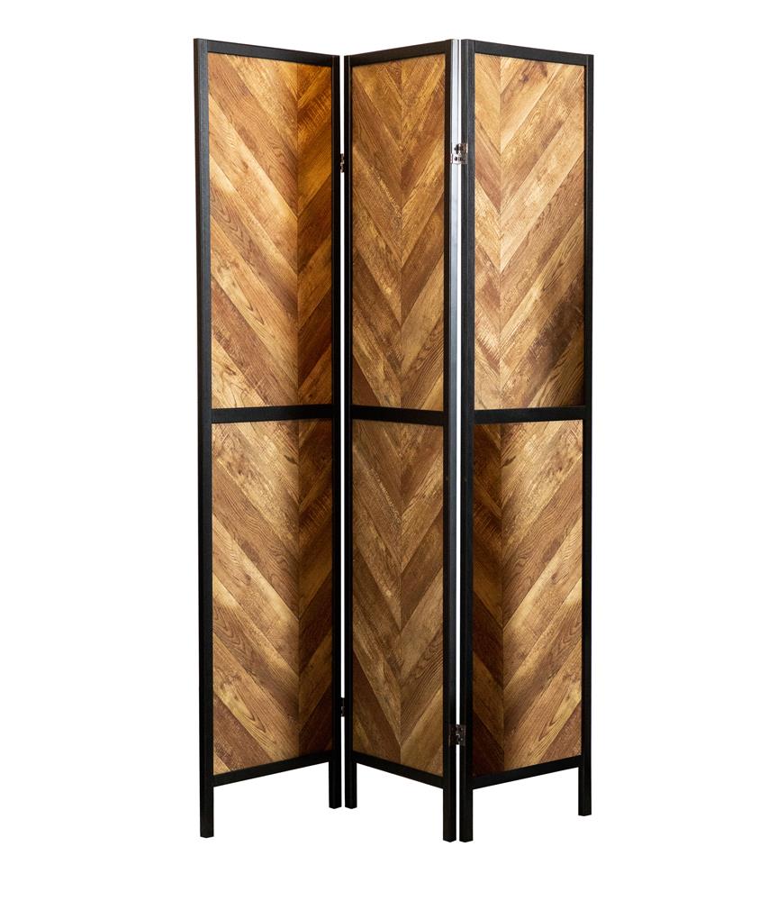 Marlene Herringbone Pattern 3-Panel Screen Rustic Tobacco/Black