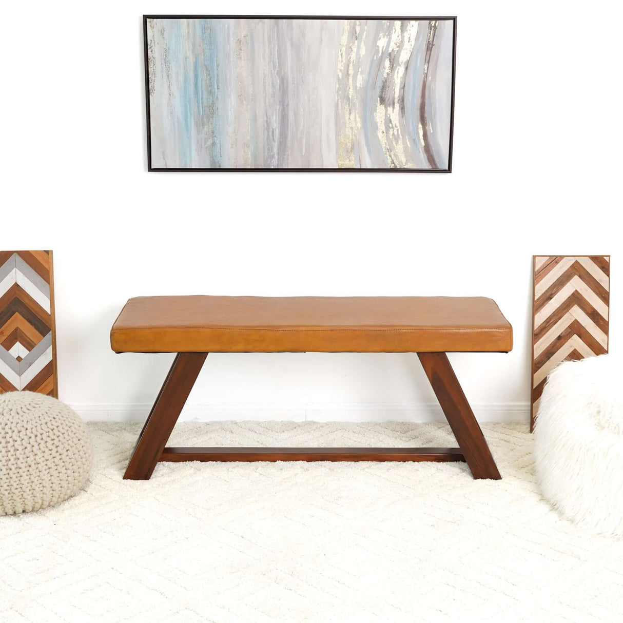 Marley Genuine Leather Bench In Tan by Ashcroft Furniture at Eve Furniture
