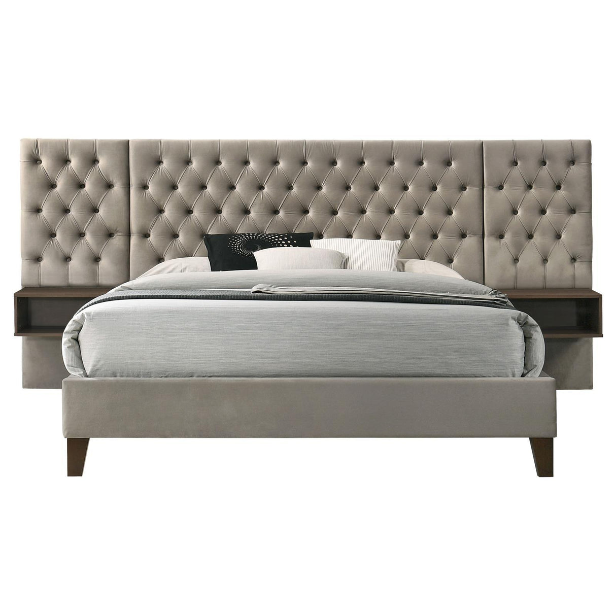 Marley Light Brown Upholstered Eastern King Platform Bed with Headboard Panels by Coaster at Eve Furniture