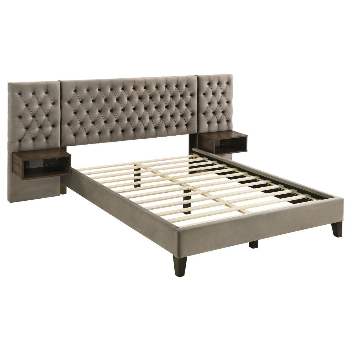 Marley Upholstered Eastern King Platform Bed with Headboard Panels Light Brown