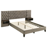 Marley Upholstered Eastern King Platform Bed with Headboard Panels Light Brown