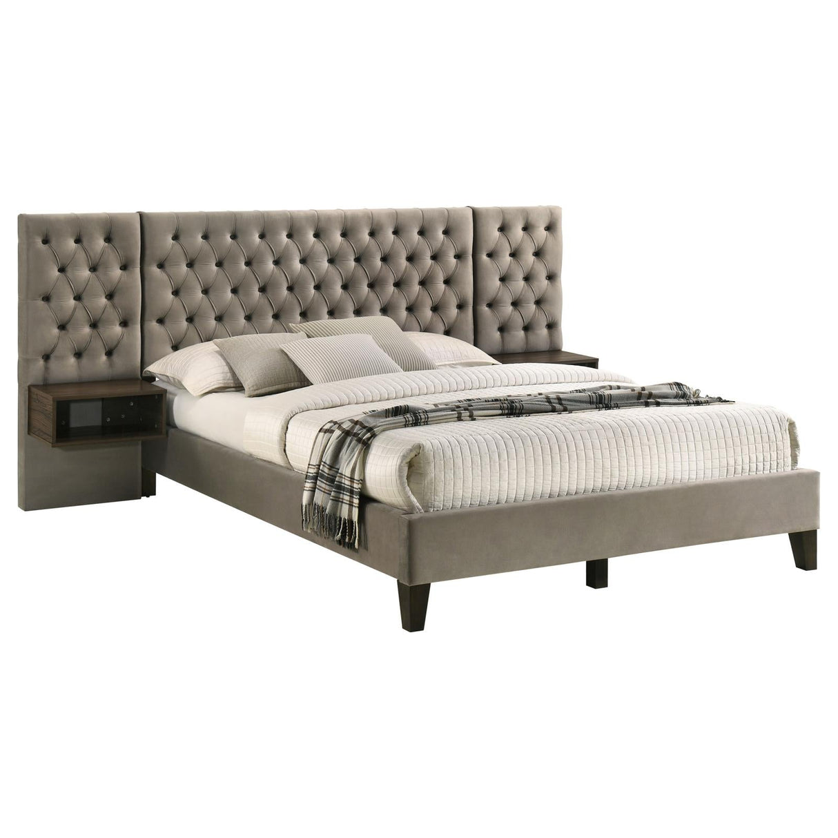 Marley Upholstered Eastern King Platform Bed with Headboard Panels Light Brown