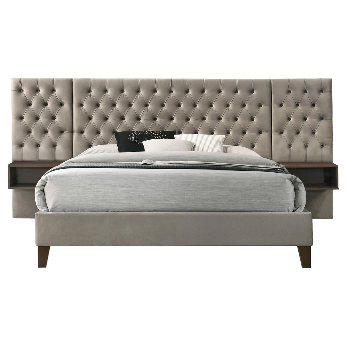 Marley Upholstered Eastern King Platform Bed with Headboard Panels Light Brown