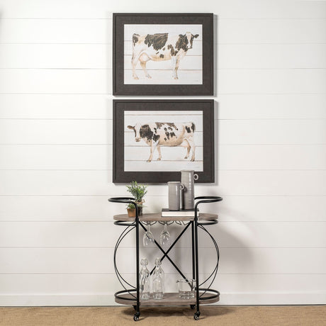 Marlon Black Metal Frame Two Tier Shelves w/Stemware holder Bar Cart by Mercana at Eve Furniture