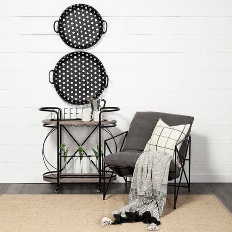 Marlon Black Metal Frame Two Tier Shelves w/Stemware holder Bar Cart by Mercana at Eve Furniture