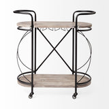 Marlon Black Metal Frame Two Tier Shelves w/Stemware holder Bar Cart by Mercana at Eve Furniture