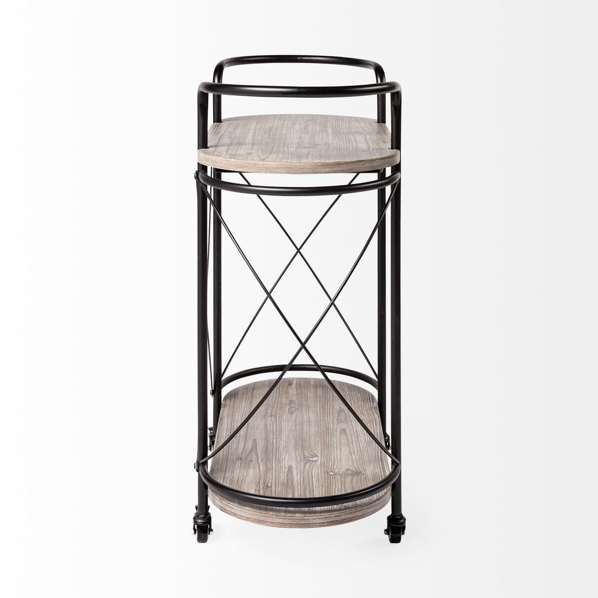 Marlon Black Metal Frame Two Tier Shelves w/Stemware holder Bar Cart by Mercana at Eve Furniture