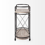 Marlon Black Metal Frame Two Tier Shelves w/Stemware holder Bar Cart by Mercana at Eve Furniture