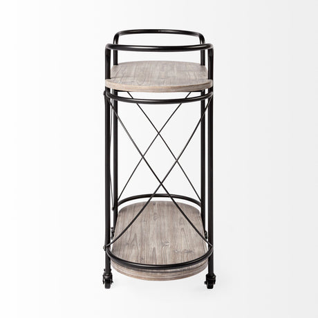 Marlon Black Metal Frame Two Tier Shelves w/Stemware holder Bar Cart by Mercana at Eve Furniture