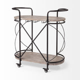 Marlon Black Metal Frame Two Tier Shelves w/Stemware holder Bar Cart by Mercana at Eve Furniture