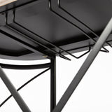 Marlon Black Metal Frame Two Tier Shelves w/Stemware holder Bar Cart by Mercana at Eve Furniture