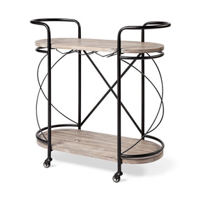 Marlon Black Metal Frame Two Tier Shelves w/Stemware holder Bar Cart by Mercana at Eve Furniture