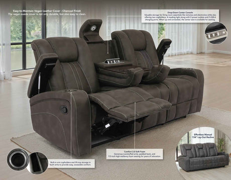 Marlow Charcoal Manual Reclining Sofa by Steve Silver at Eve Furniture