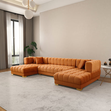 Marlow Cognac Velvet U Shape Corner Sofa by Ashcroft Imports at Eve Furniture