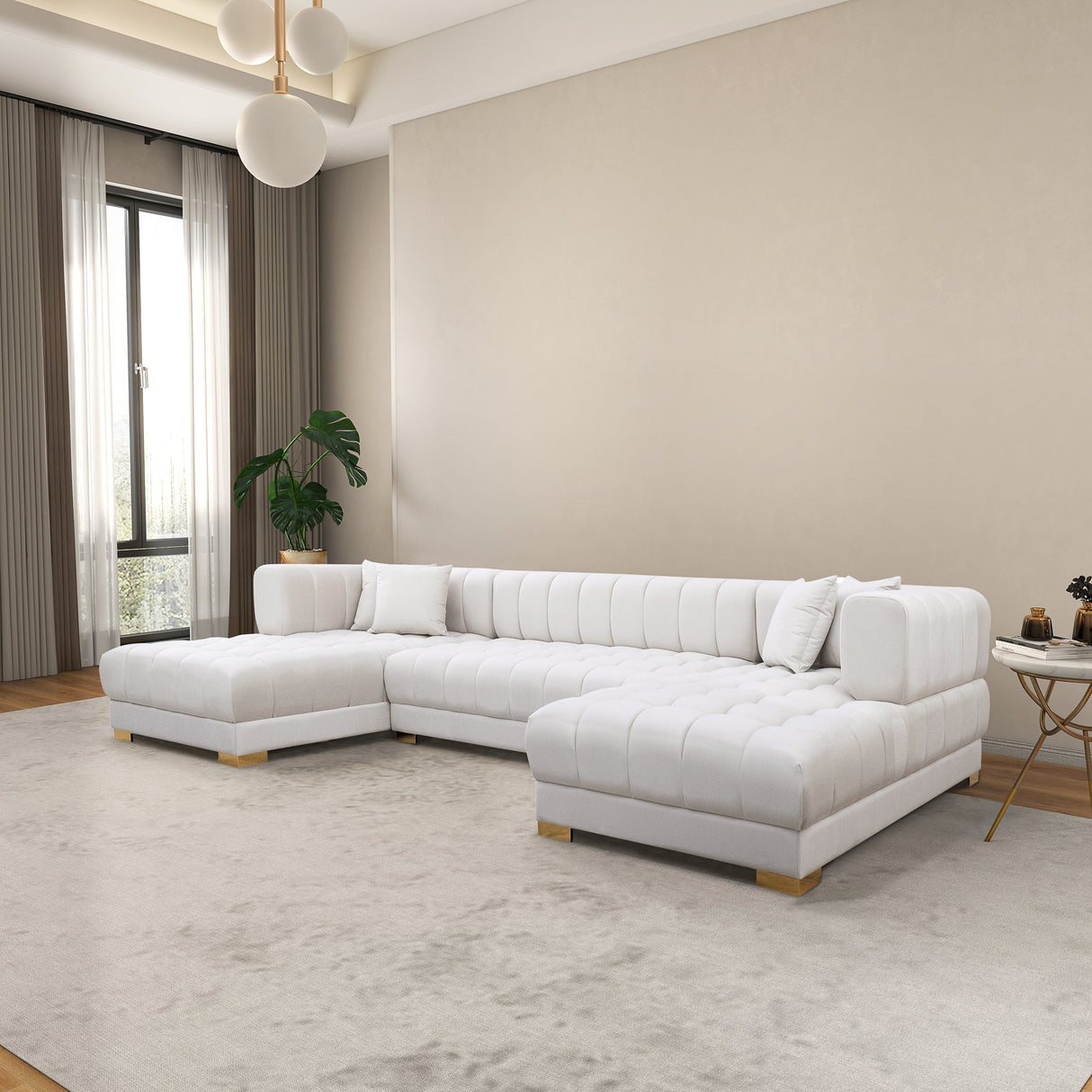 Marlow Ivory Velvet U Shape Corner Sofa by Ashcroft Furniture at Eve Furniture