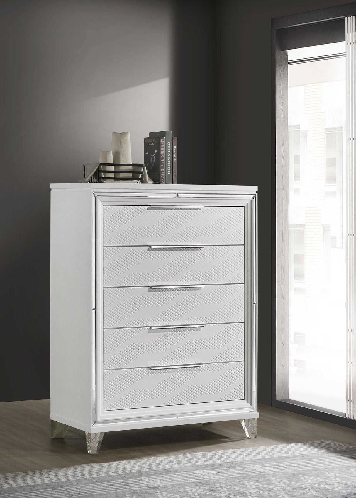 Marmore 5-drawer Bedroom Chest of Drawers White by Coaster at Eve Furniture