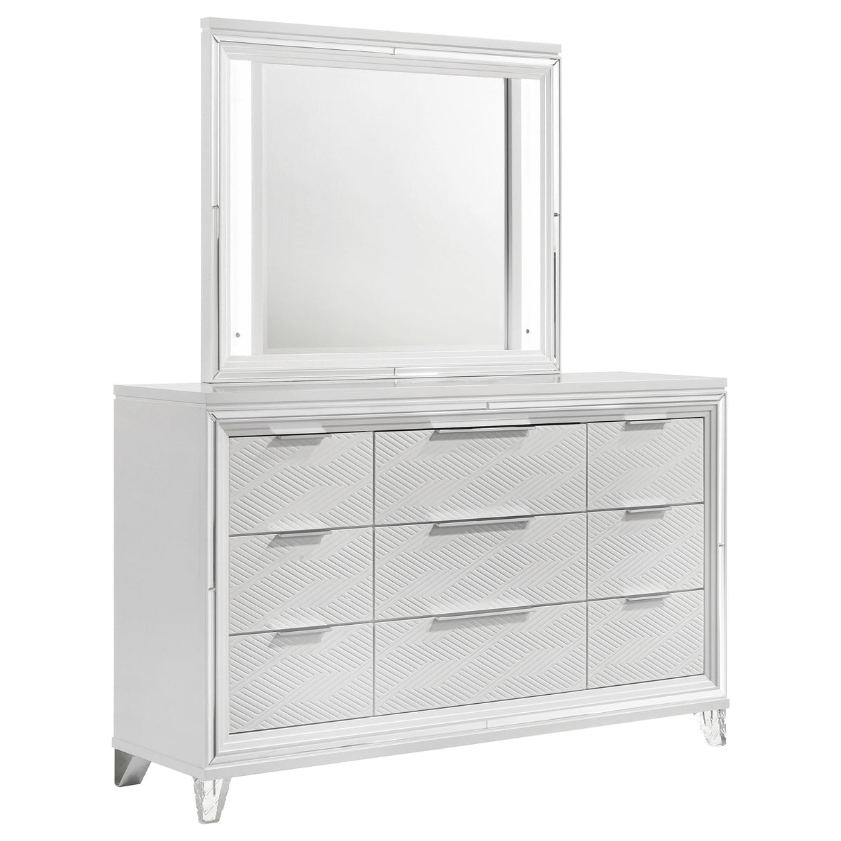 Marmore 9-drawer Dresser and LED Mirror White