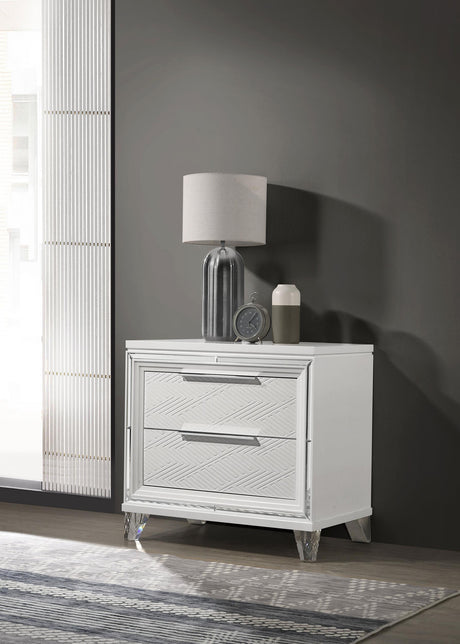 Marmore White 2-drawer Nightstand Bedside Table by Coaster at Eve Furniture