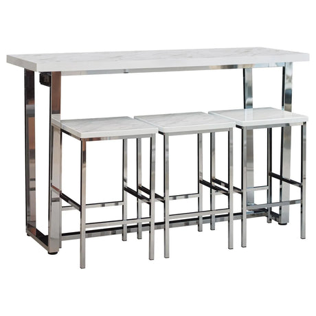 Marmot White Marble/Chrome 4-Piece Rectangle Counter Height Set by Coaster at Eve Furniture