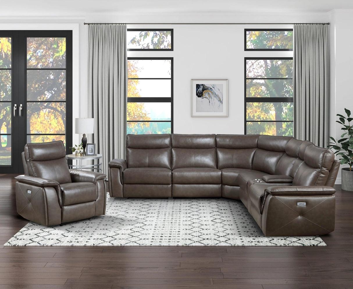 Maroni Dark Brown Leather Power Reclining Chair by Homelegance at Eve Furniture