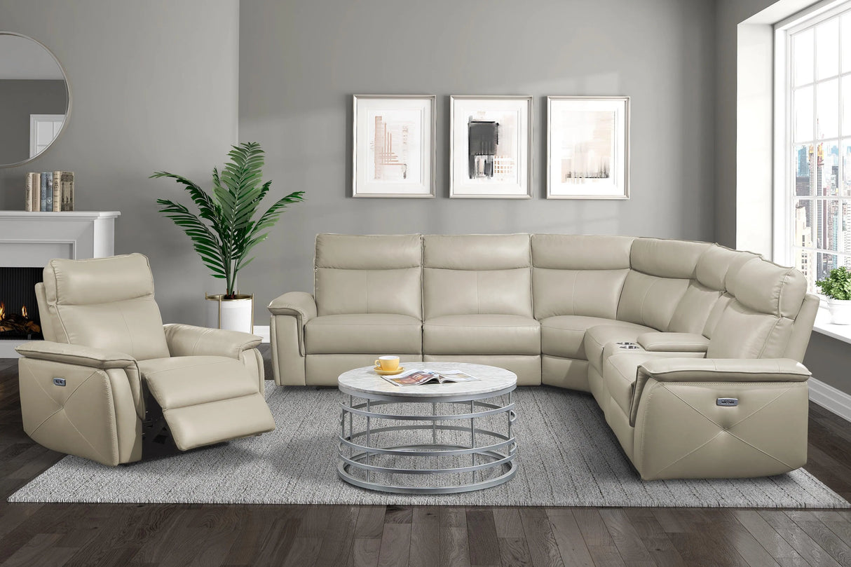 Maroni Taupe Leather 6-Piece Modular Power Reclining Sectional by Homelegance at Eve Furniture