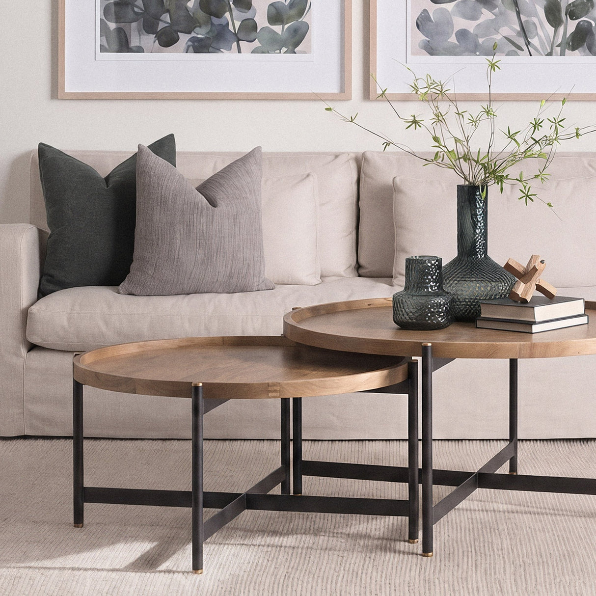 Marquisa 34.25L x 34.25W x 16.5H Small Brown Wood w/ Black Metal Coffee Table by Mercana at Eve Furniture