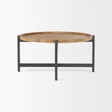Marquisa 34.25L x 34.25W x 16.5H Small Brown Wood w/ Black Metal Coffee Table by Mercana at Eve Furniture
