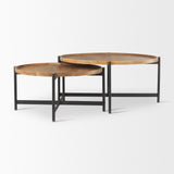 Marquisa 34.25L x 34.25W x 16.5H Small Brown Wood w/ Black Metal Coffee Table by Mercana at Eve Furniture