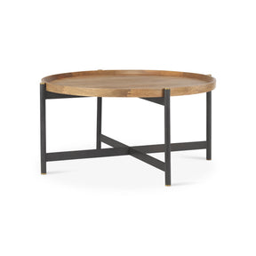 Marquisa 34.25L x 34.25W x 16.5H Small Brown Wood w/ Black Metal Coffee Table by Mercana at Eve Furniture