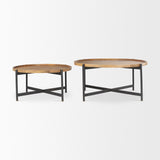 Marquisa Medium Brown Wood W/Black Metal Large Coffee Table by Mercana at Eve Furniture