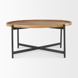 Marquisa Medium Brown Wood W/Black Metal Large Coffee Table by Mercana at Eve Furniture