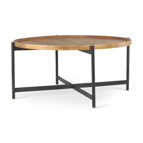 Marquisa Medium Brown Wood W/Black Metal Large Coffee Table by Mercana at Eve Furniture