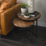 Marquisa (Set of 2) 22.5L x 22.5W x 20.8H Light Brown Wood W/ Black Metal Base Nesting Side Tables by Mercana at Eve Furniture