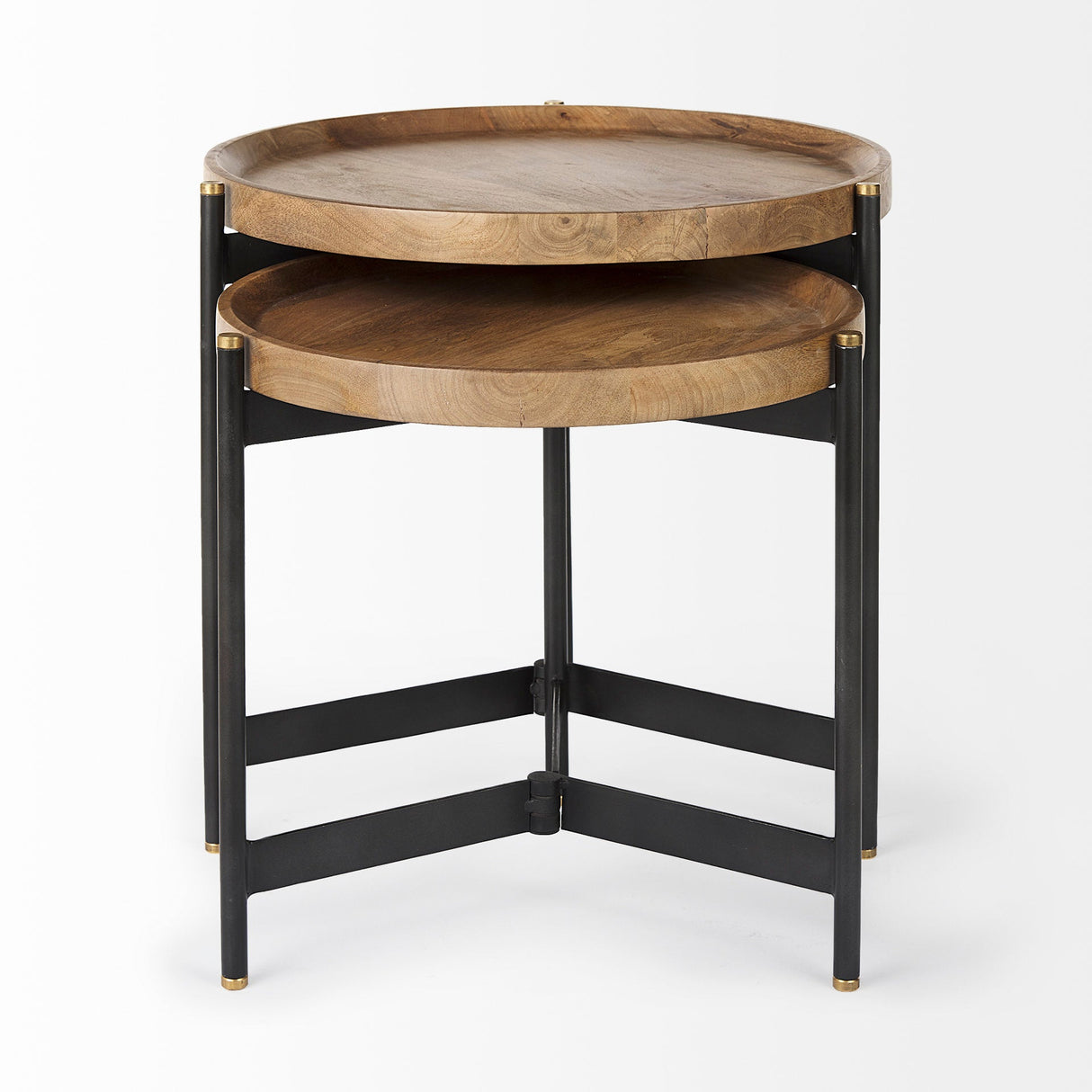 Marquisa (Set of 2) 22.5L x 22.5W x 20.8H Light Brown Wood W/ Black Metal Base Nesting Side Tables by Mercana at Eve Furniture