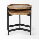Marquisa (Set of 2) 22.5L x 22.5W x 20.8H Light Brown Wood W/ Black Metal Base Nesting Side Tables by Mercana at Eve Furniture