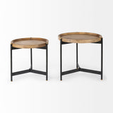 Marquisa (Set of 2) 22.5L x 22.5W x 20.8H Light Brown Wood W/ Black Metal Base Nesting Side Tables by Mercana at Eve Furniture