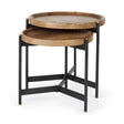 Marquisa (Set of 2) 22.5L x 22.5W x 20.8H Light Brown Wood W/ Black Metal Base Nesting Side Tables by Mercana at Eve Furniture