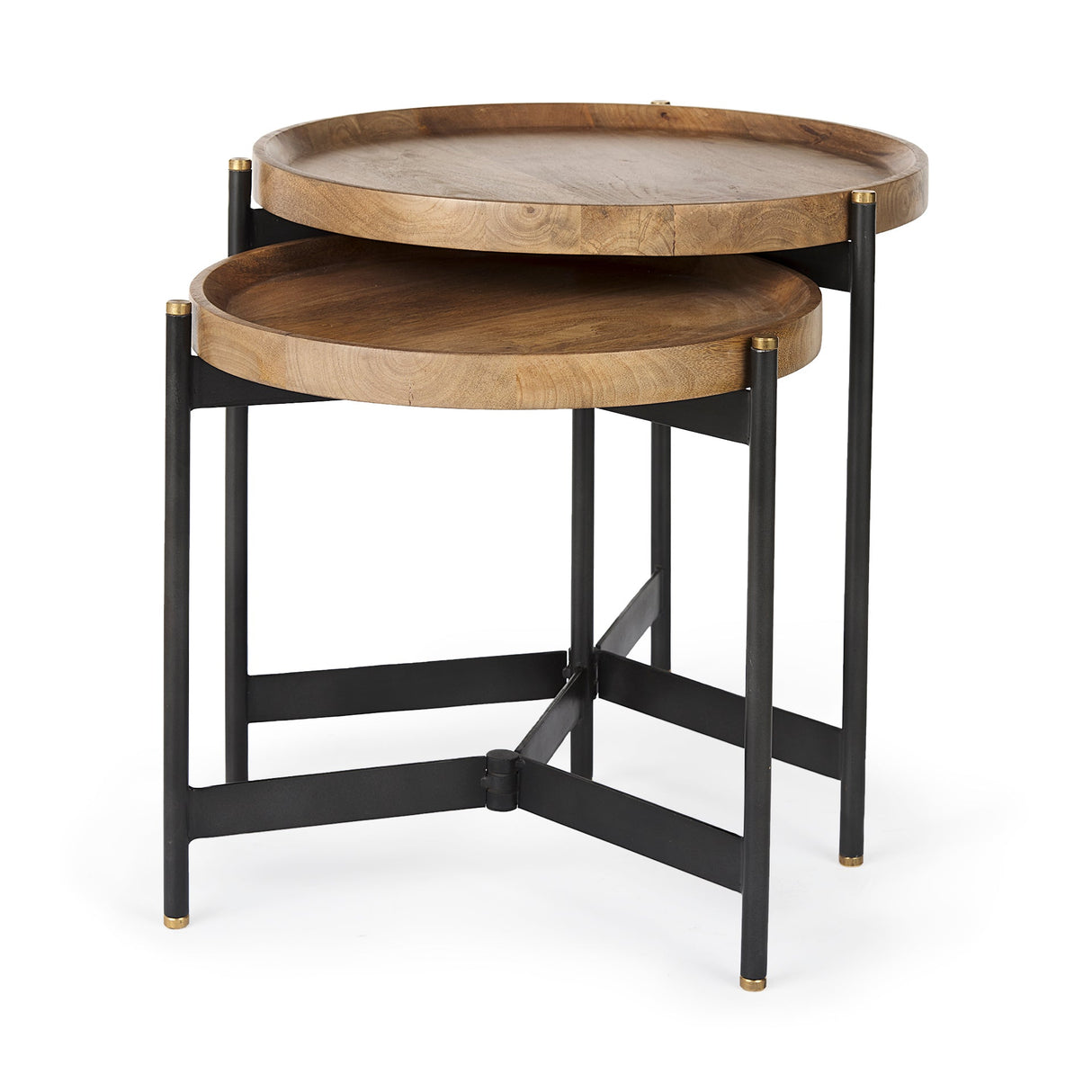 Marquisa (Set of 2) 22.5L x 22.5W x 20.8H Light Brown Wood W/ Black Metal Base Nesting Side Tables by Mercana at Eve Furniture